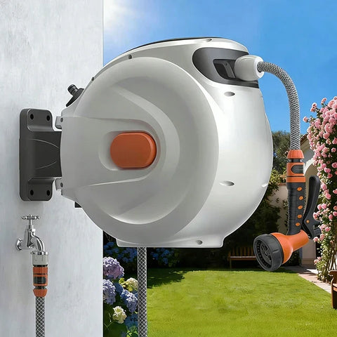 30m 100ft Retractable Garden Hose Reel Durable Wall Mounted Water Hose Reel With