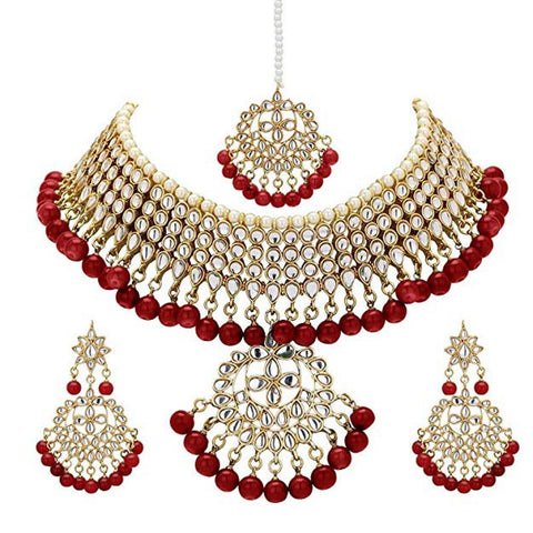 Crunchy Fashion Maroon Jewellery Set