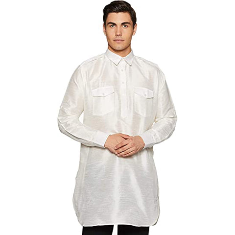 Royal Kurta White Silk Pathani Kurta Set