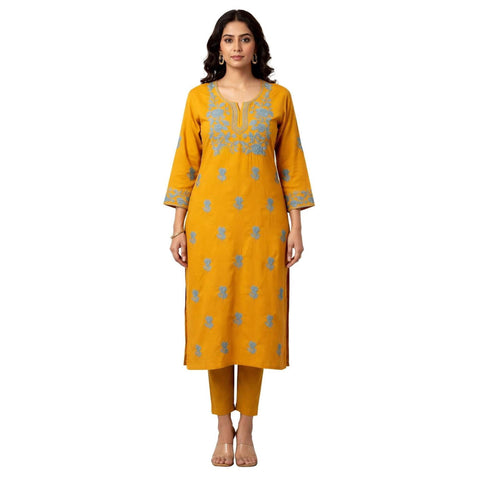 Zariya Chikan Handicrafts Grey Rayon Kurti