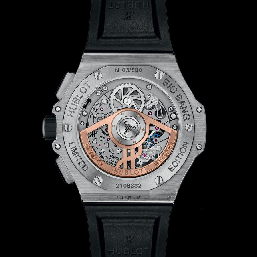 Unworn Big Bang 20th Anniversary Titanium Ceramic 43, 431.NM.1337.RX, box and papers