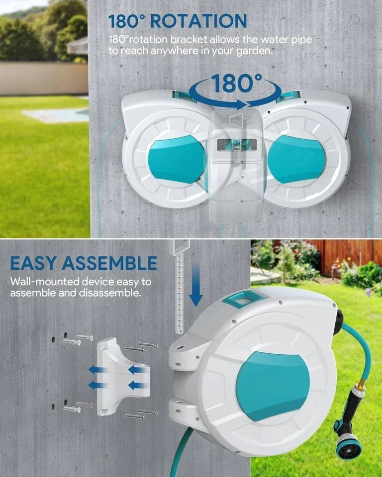 Retractable Garden Hose Reel With Retractable Hose 1/2 In X 100 FT Automatic