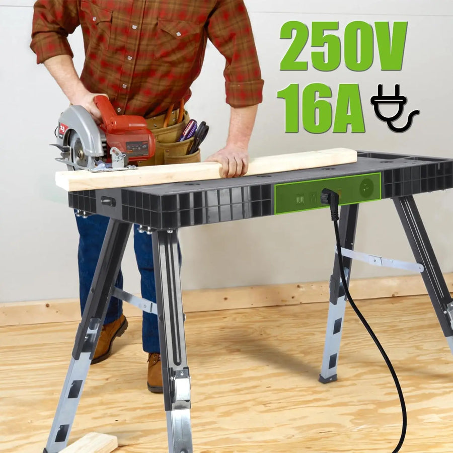 Folding Workbench With Clamps & Storage Shelf - Heavy Duty Portable Tool Table