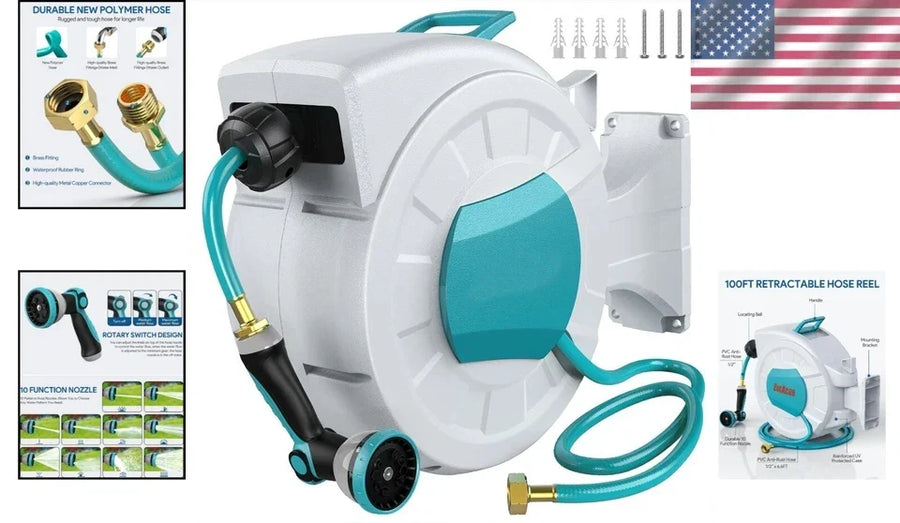 Retractable Garden Hose Reel With Retractable Hose 1/2 In X 100 FT Automatic
