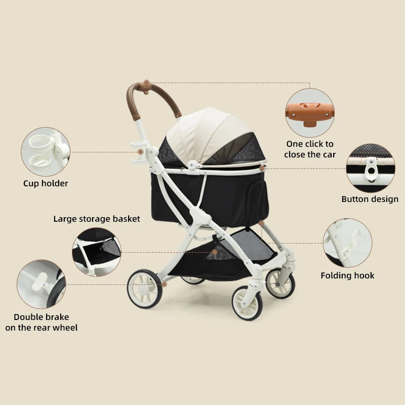 Pc26 Stable 4 Wheel Pet Wagon Cart Foldable Heavy Load Dog Trolley Portable