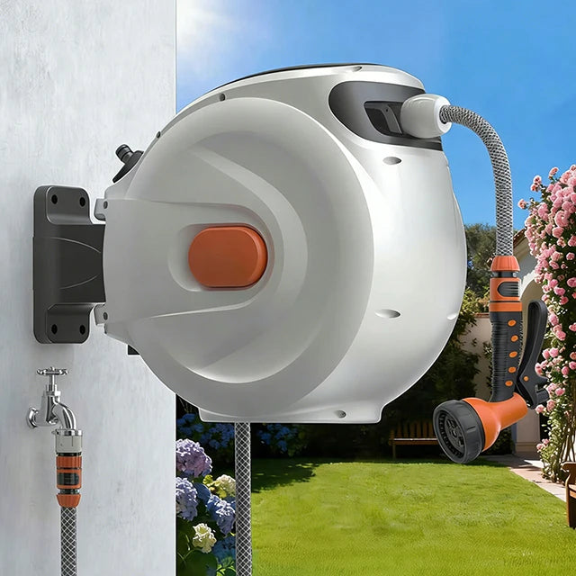 30m 100ft Retractable Garden Hose Reel Durable Wall Mounted Water Hose Reel With