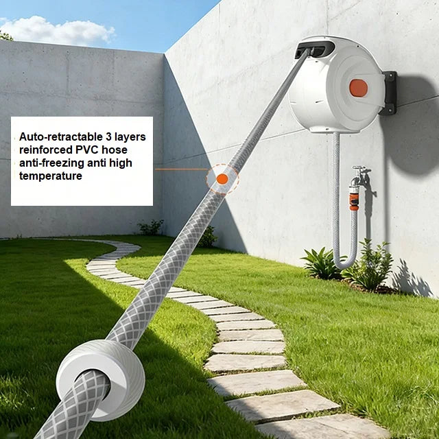 30m 100ft Retractable Garden Hose Reel Durable Wall Mounted Water Hose Reel With