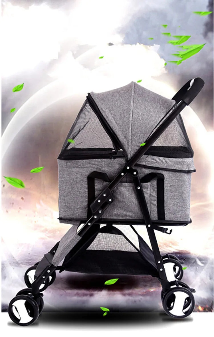 Cheap Dog Stroller Made In Foldable Four Wheels Pet Pram Carriage For Small Dogs