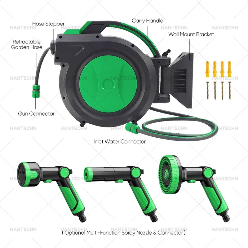 Hantechn Automatic Retractable Garden Hose Reel 30m+2m Pvc Water Hose With Abs