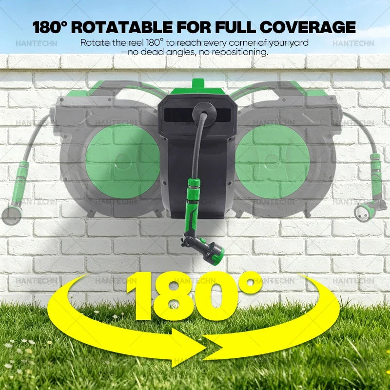 Hantechn Automatic Retractable Garden Hose Reel 30m+2m Pvc Water Hose With Abs