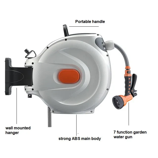 30m 100ft Retractable Garden Hose Reel Durable Wall Mounted Water Hose Reel With