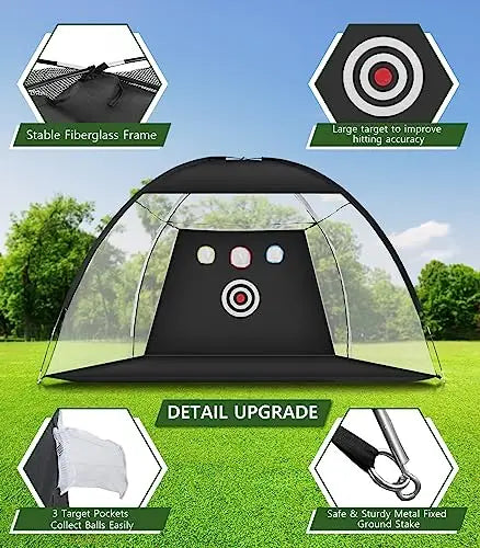 Portable 2m Golf Practice Net With Hole And Carry Bag For Target Practice And
