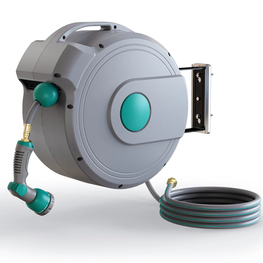Wall-Mounted Retractable Garden Hose Reel with Flexible 1/2 Inch PVC Hose
