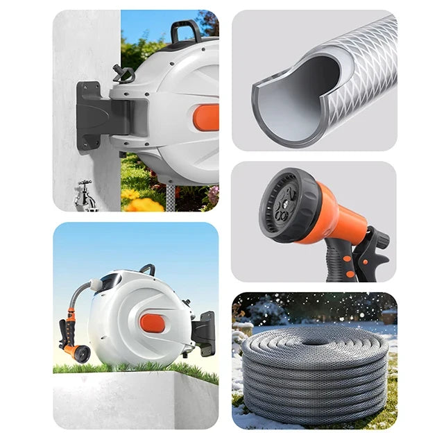 30m 100ft Retractable Garden Hose Reel Durable Wall Mounted Water Hose Reel With