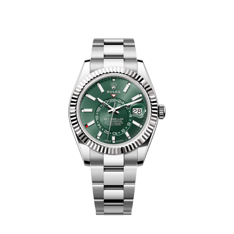 Sky-Dweller, 42mm, Oystersteel and 18k White Gold, Green, Oyster, Ref# 336934-0001