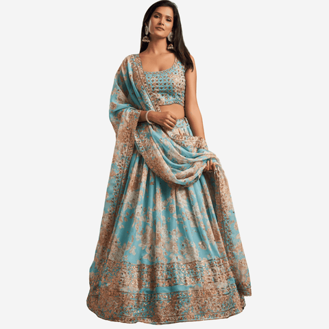 Happy Fashion Blue Organza Lehenga Choli