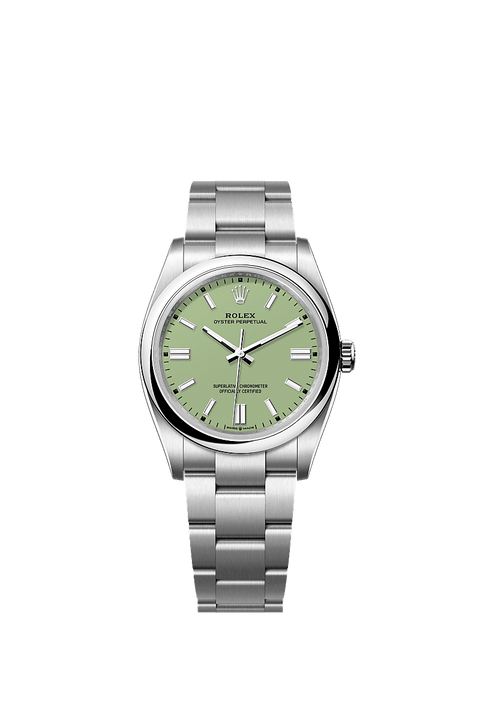 Unworn 2025, Oyster Perpetual, Oystersteel 36mm, Pistachio-green dial, Domed Oyster, Ref# 126000-0011, box and papers