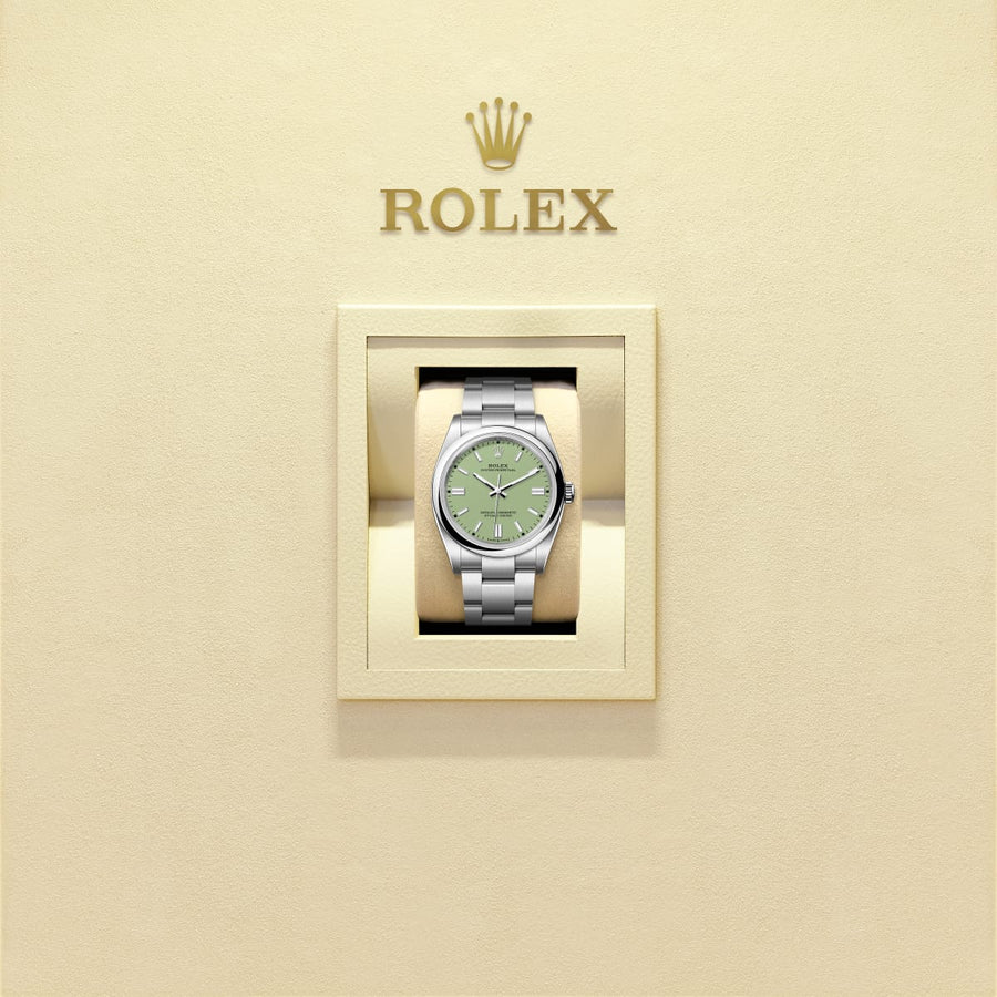 Unworn 2025, Oyster Perpetual, Oystersteel 36mm, Pistachio-green dial, Domed Oyster, Ref# 126000-0011, box and papers