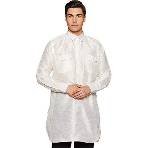 Royal Kurta White Silk Pathani Kurta Set