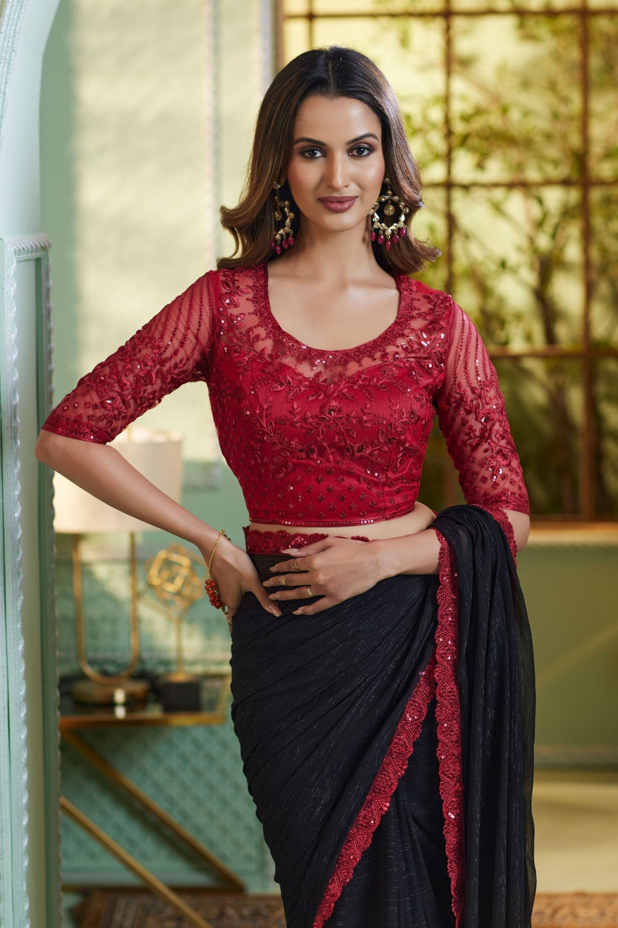 Saree Buta Black Chiffon Saree - view 3