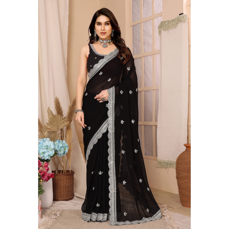 Saree Buta Black Chiffon Saree