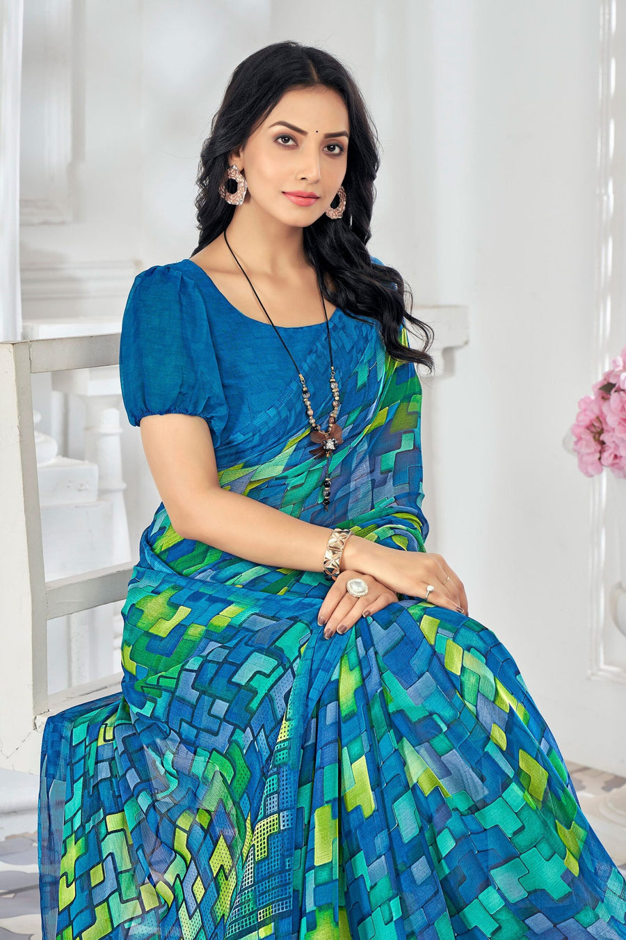 Saree Buta Blue Chiffon Printed Saree - view 2