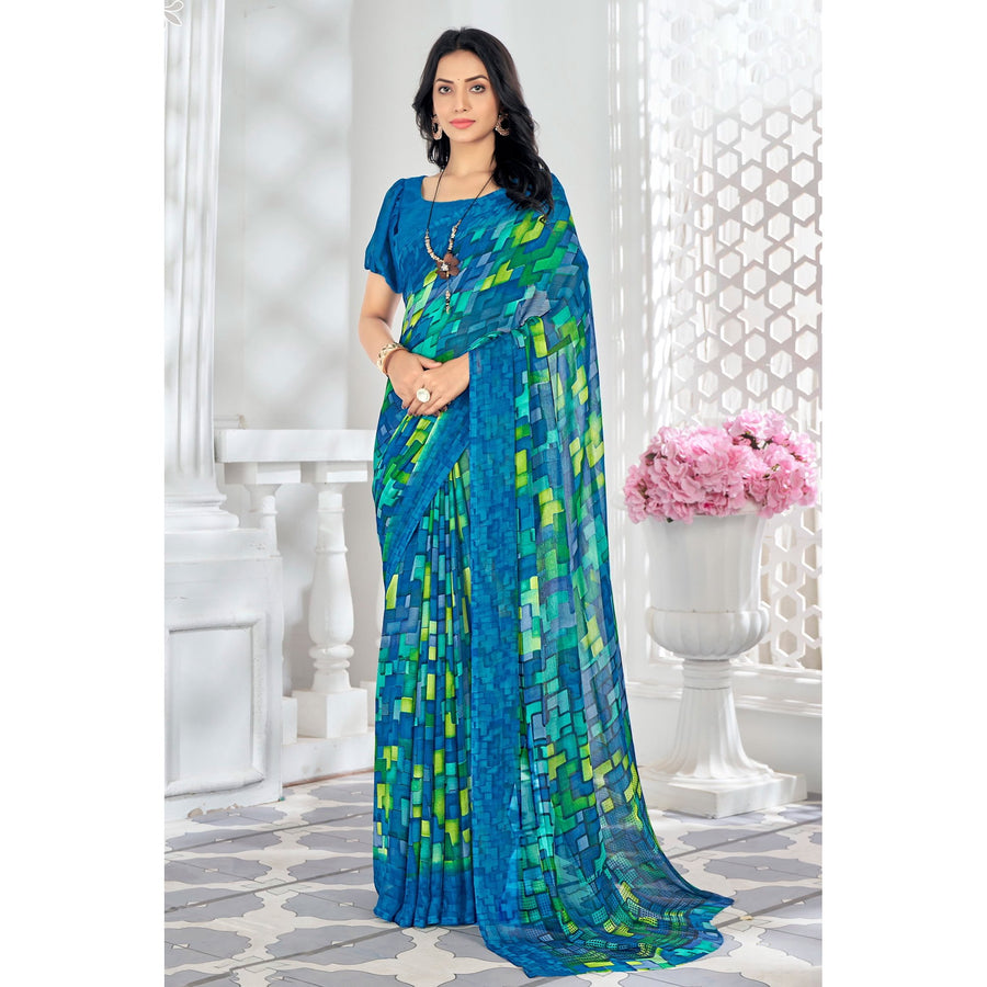 Saree Buta Blue Chiffon Saree