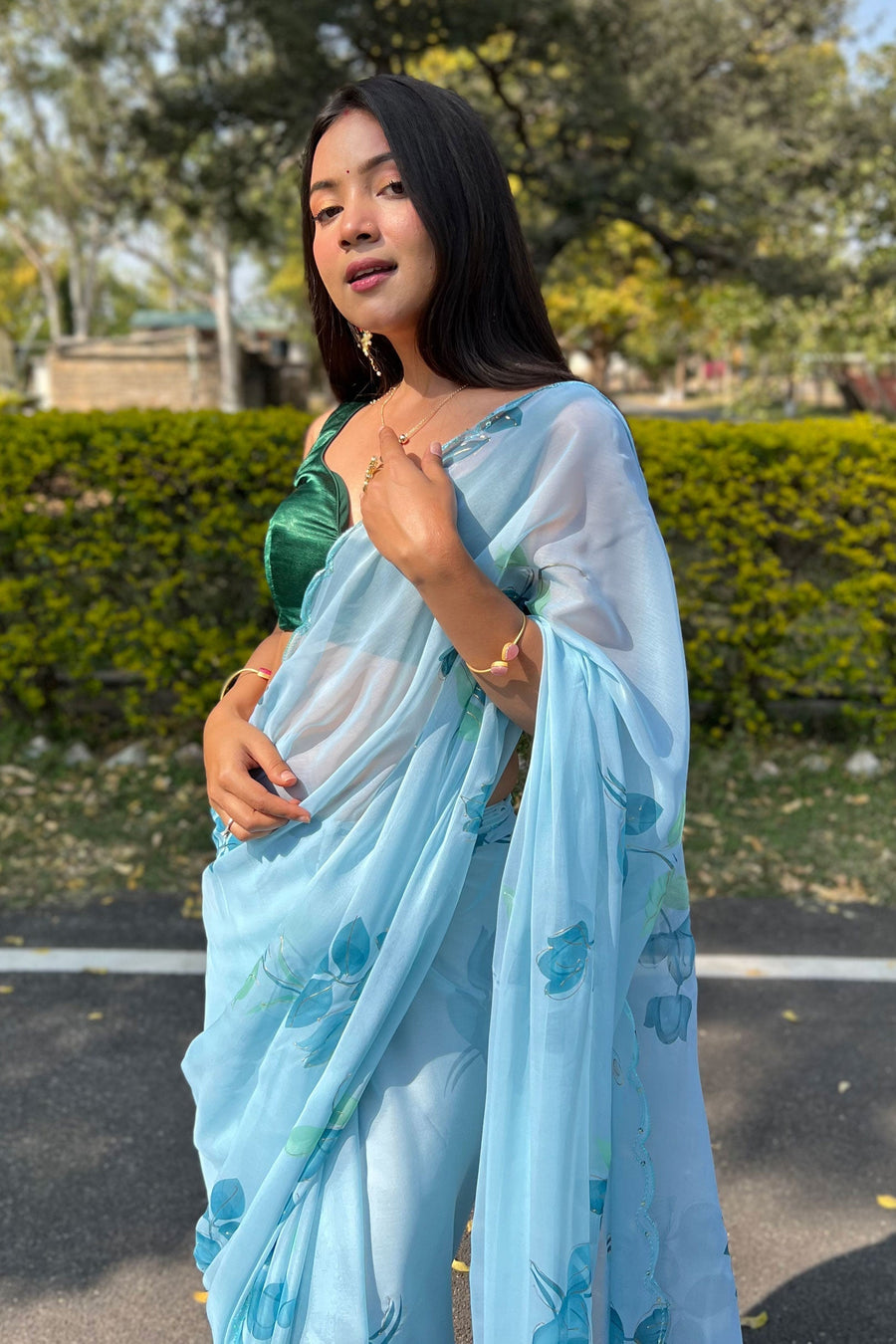 Saree Buta Blue Chiffon Saree - view 3