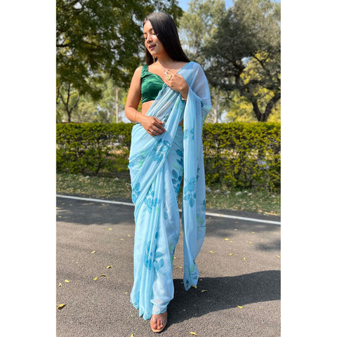 Saree Buta Blue Chiffon Saree