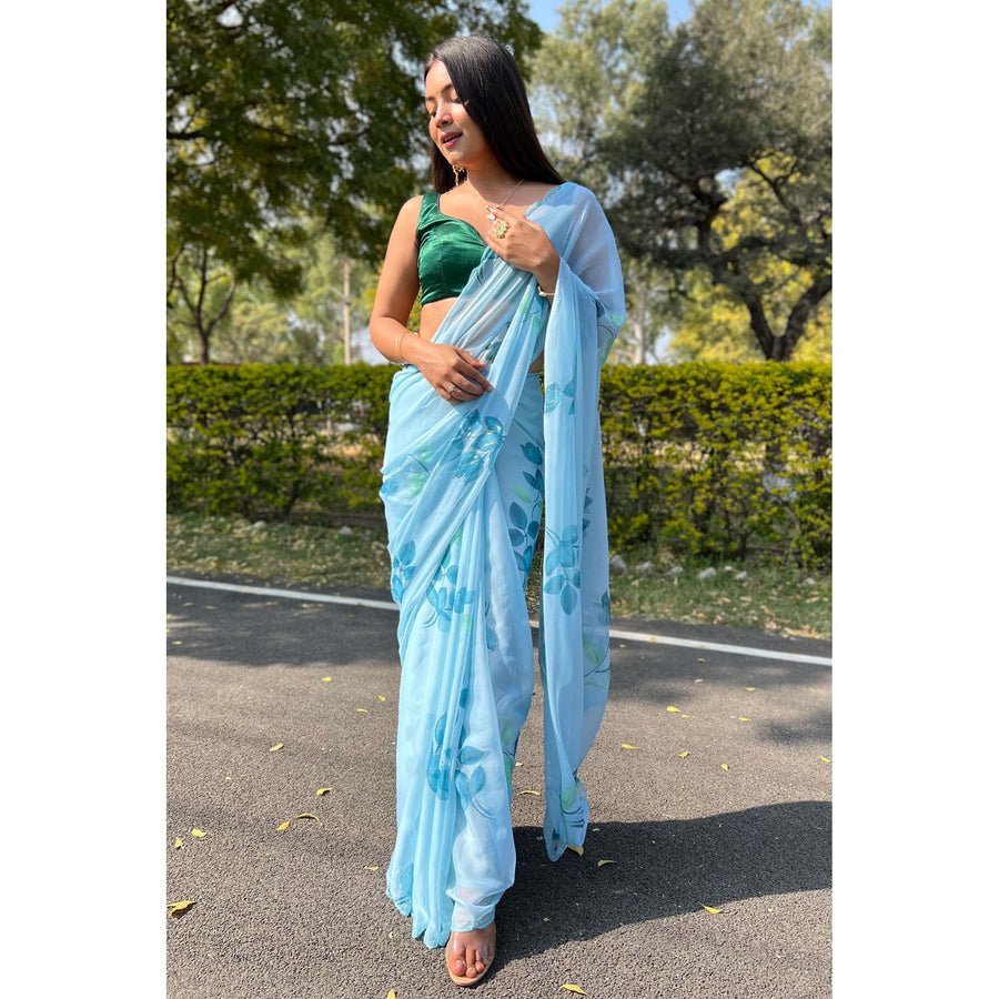 Saree Buta Blue Chiffon Saree