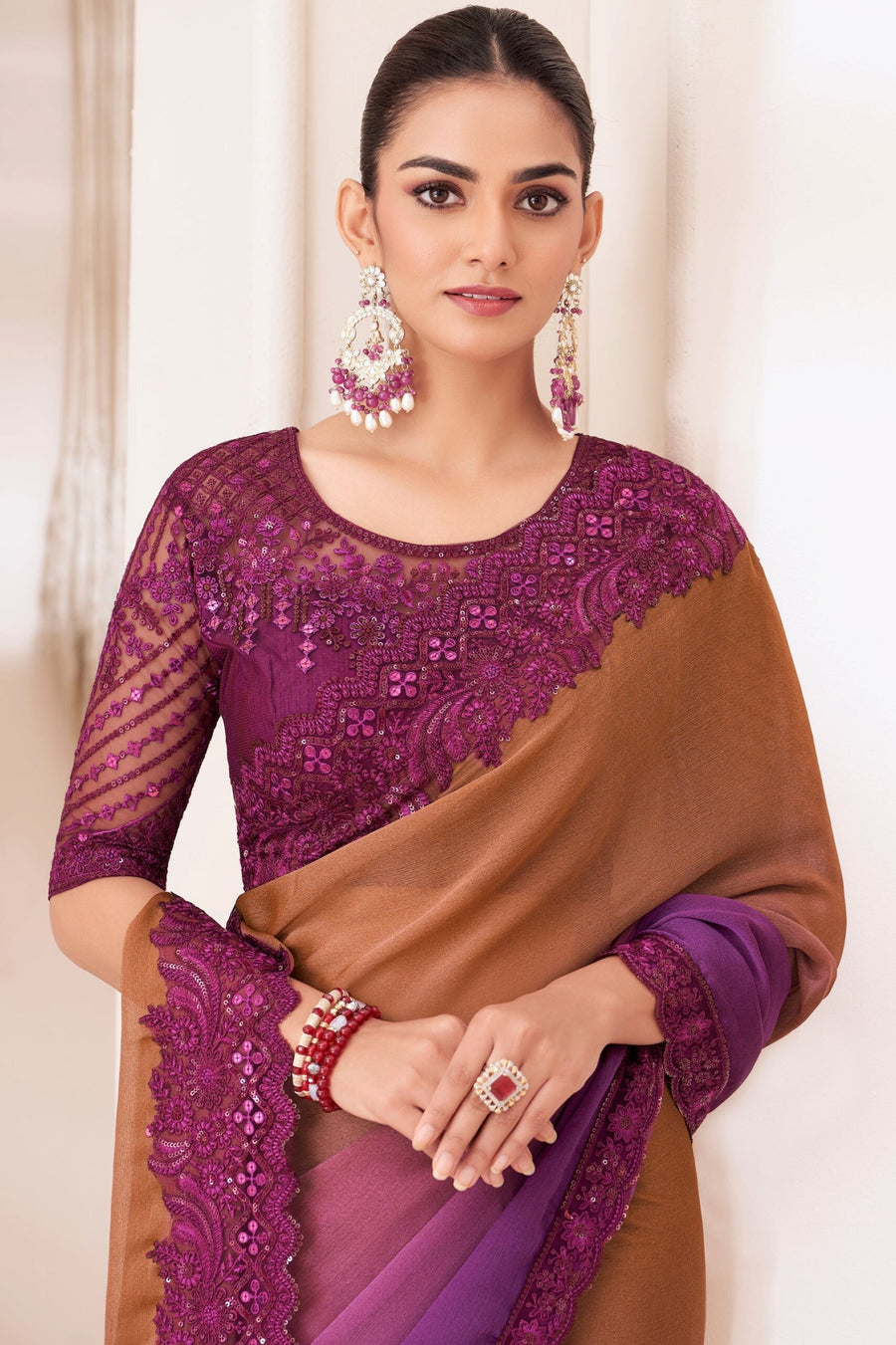 Saree Buta Chiffon Embroidered Saree - Style 45021 - view 2