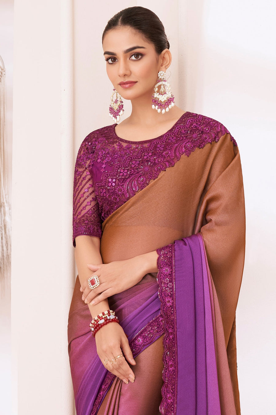 Saree Buta Chiffon Embroidered Saree - Style 45021 - view 3