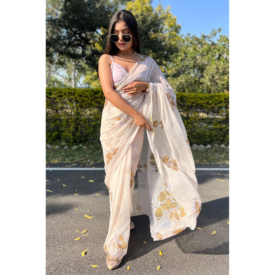 Saree Buta Cream Chiffon Saree