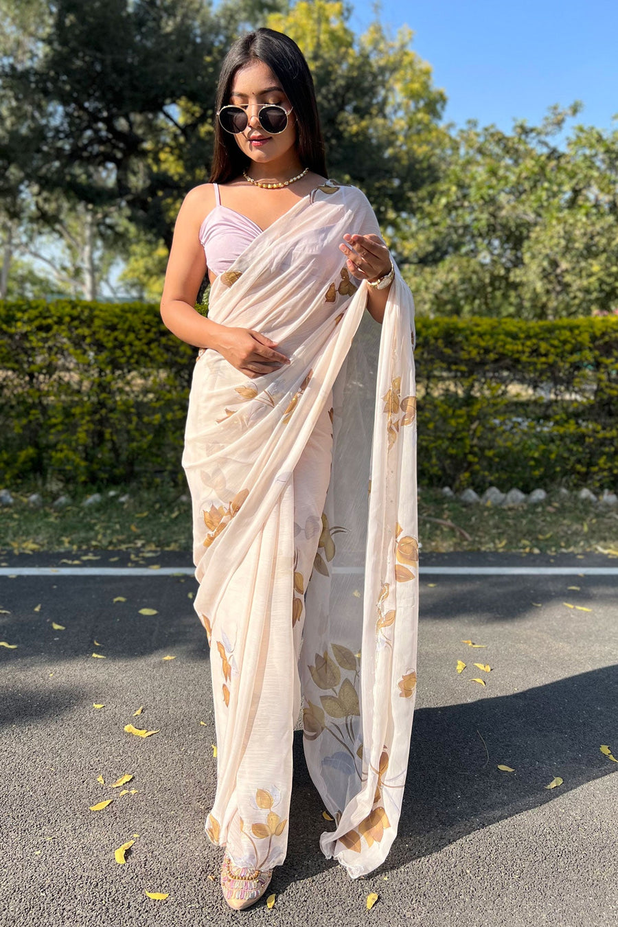 Saree Buta Cream Chiffon Saree - view 3