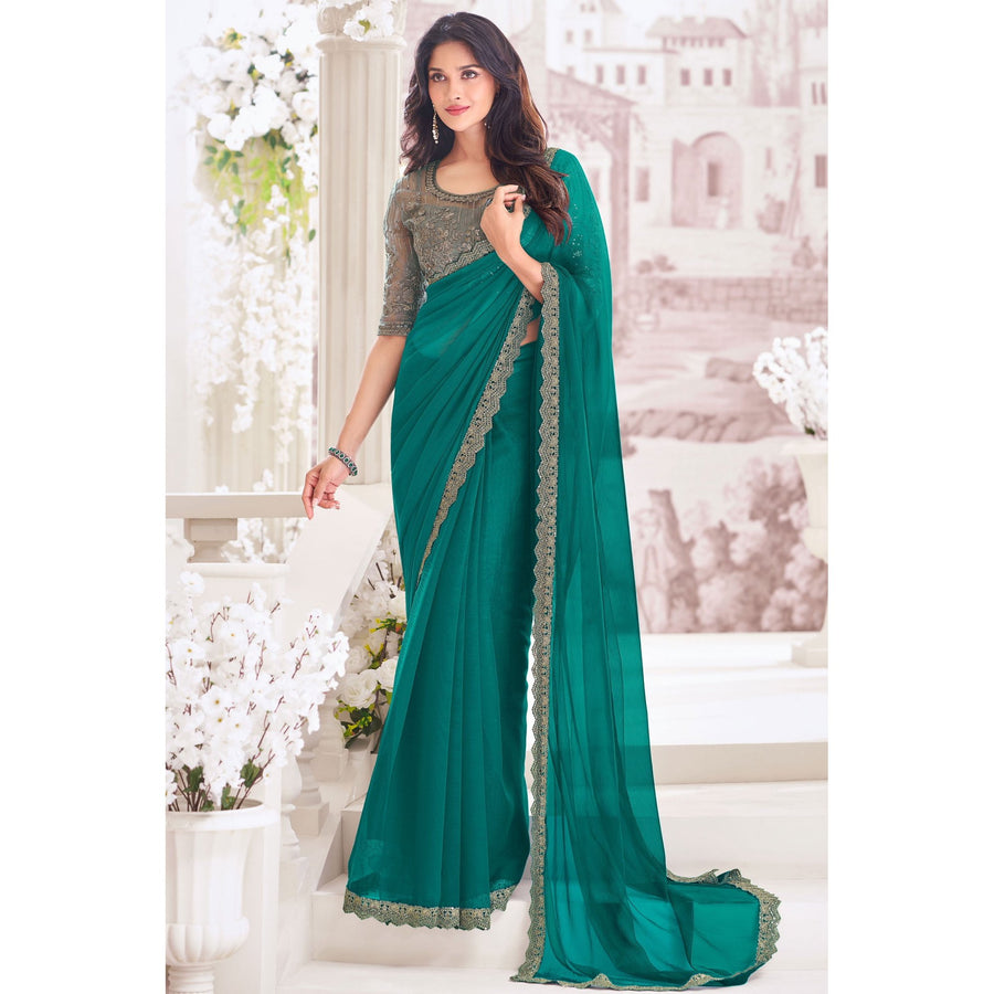 Saree Buta Green Chiffon Saree
