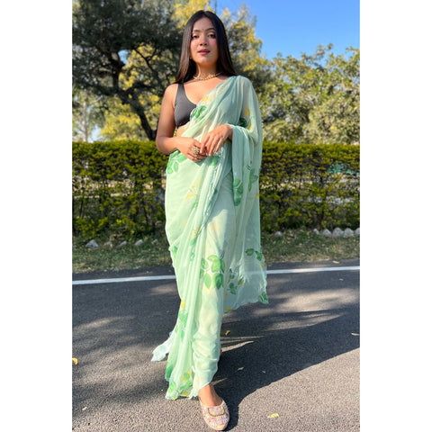 Saree Buta Green Chiffon Saree