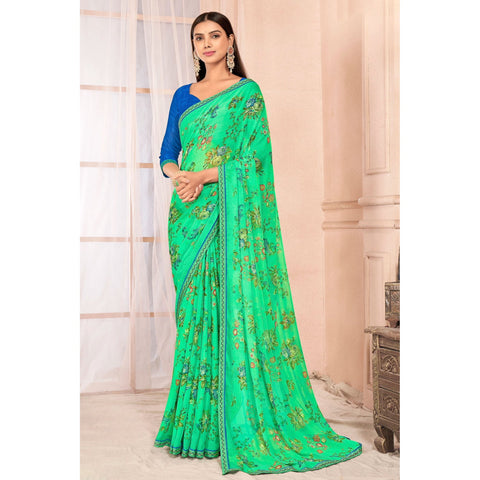 Saree Buta Green Chiffon Saree