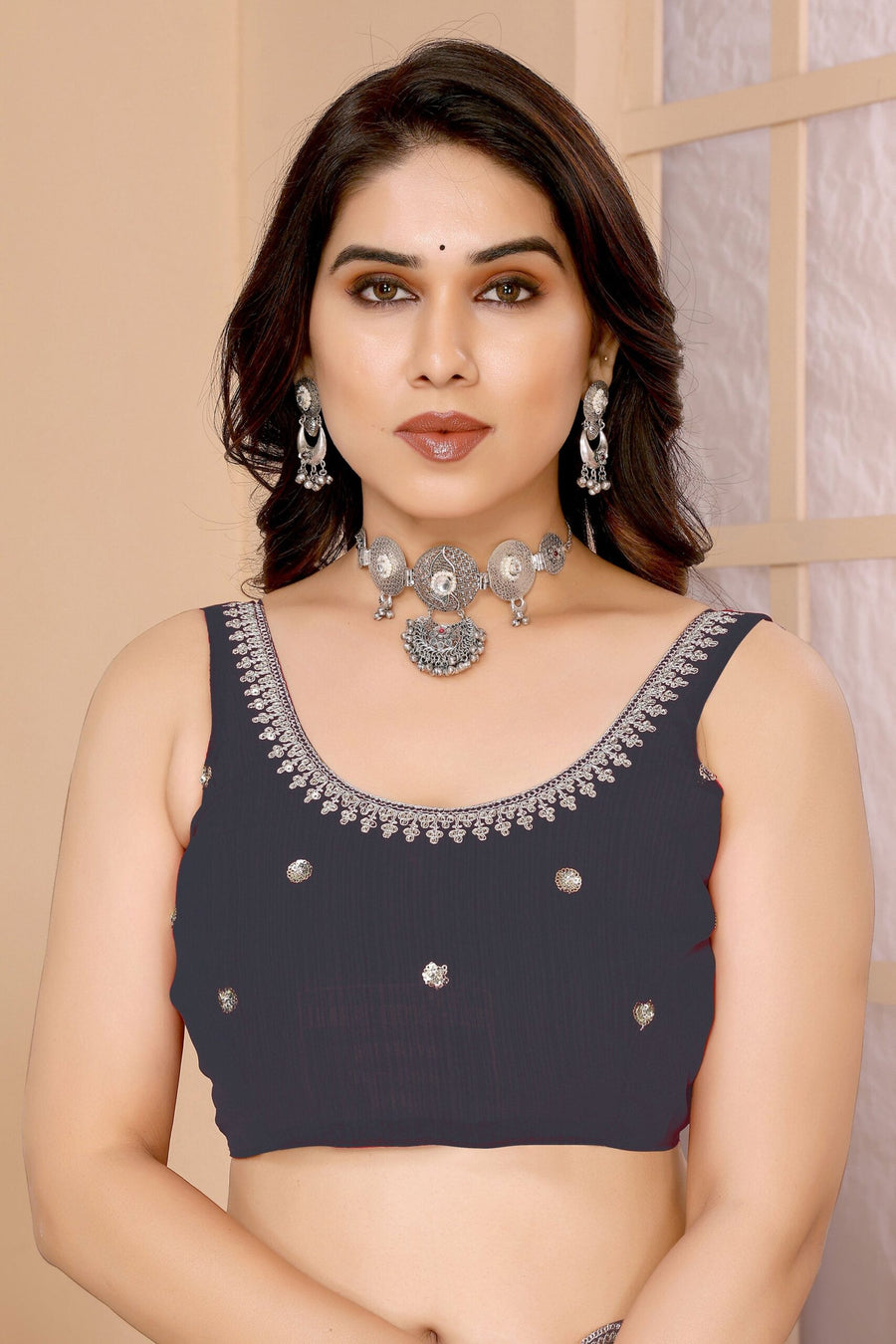 Saree Buta Grey Chiffon Embroidered Saree - view 4