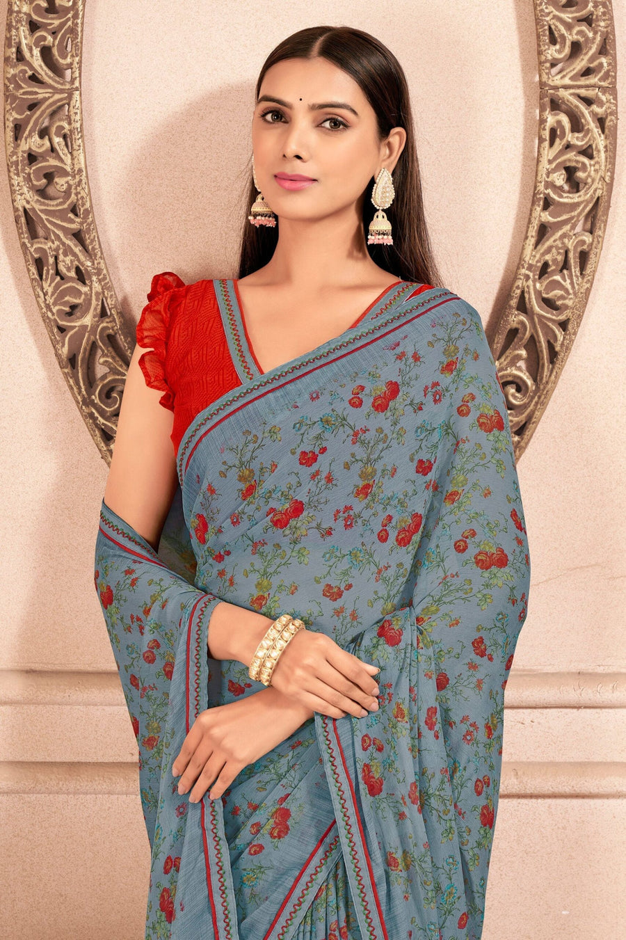 Saree Buta Grey Chiffon Printed Saree - view 2