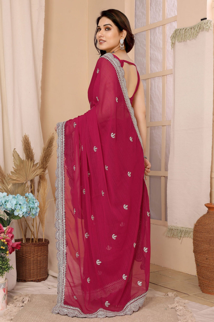 Saree Buta Pink Chiffon Embroidered Saree - view 2
