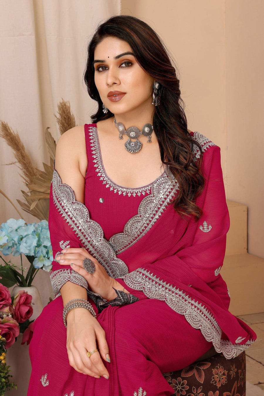 Saree Buta Pink Chiffon Embroidered Saree - view 3