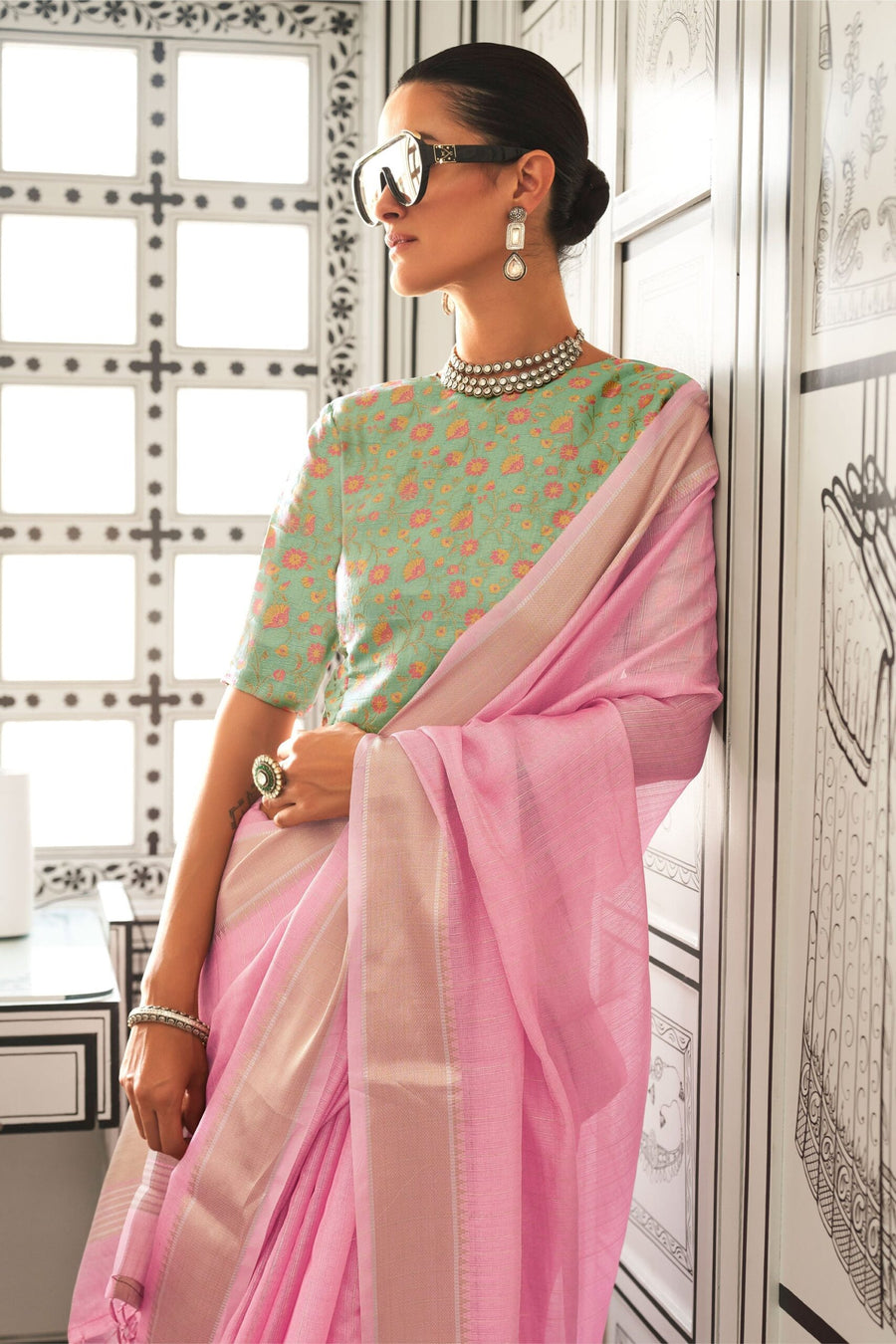 Saree Buta Pink Chiffon Woven Saree - view 2