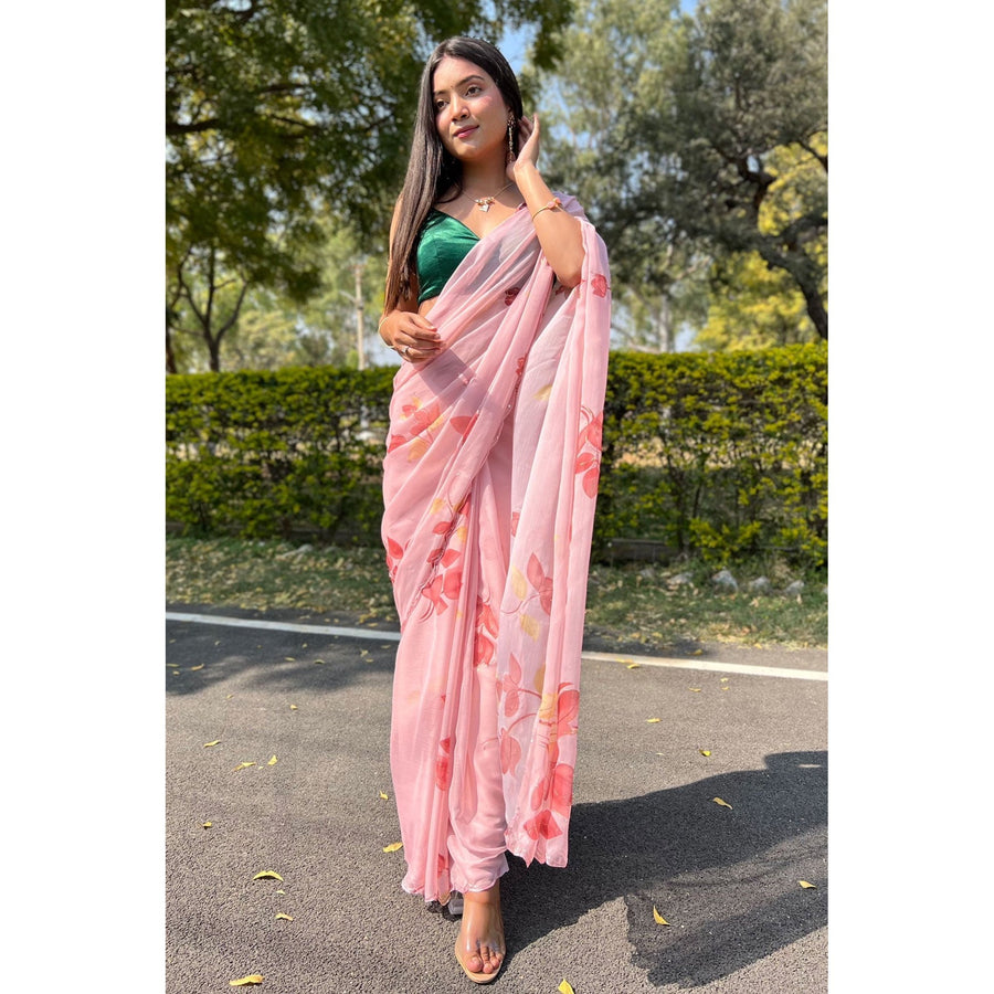 Saree Buta Pink Chiffon Saree