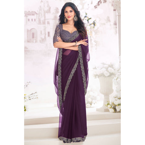 Saree Buta Purple Chiffon Saree