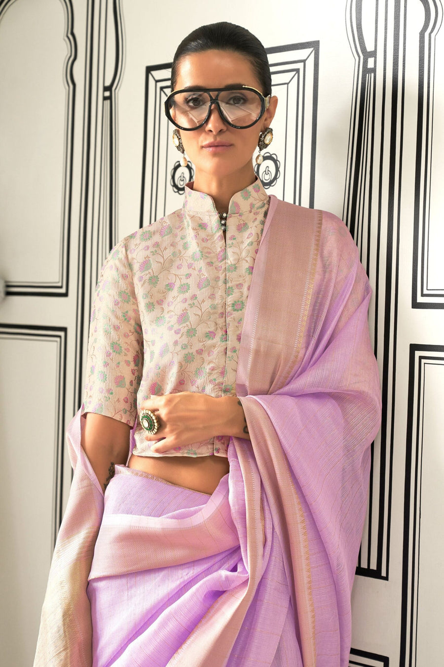 Saree Buta Purple Chiffon Woven Saree - view 2