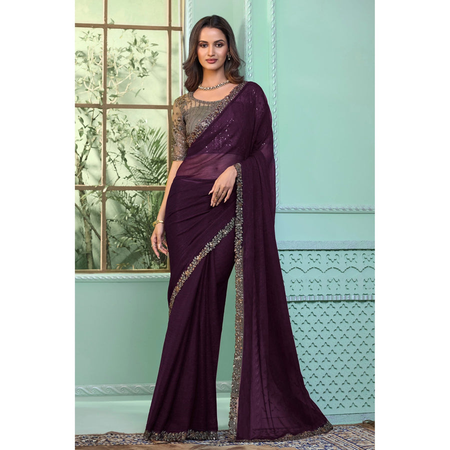 Saree Buta Purple Chiffon Saree