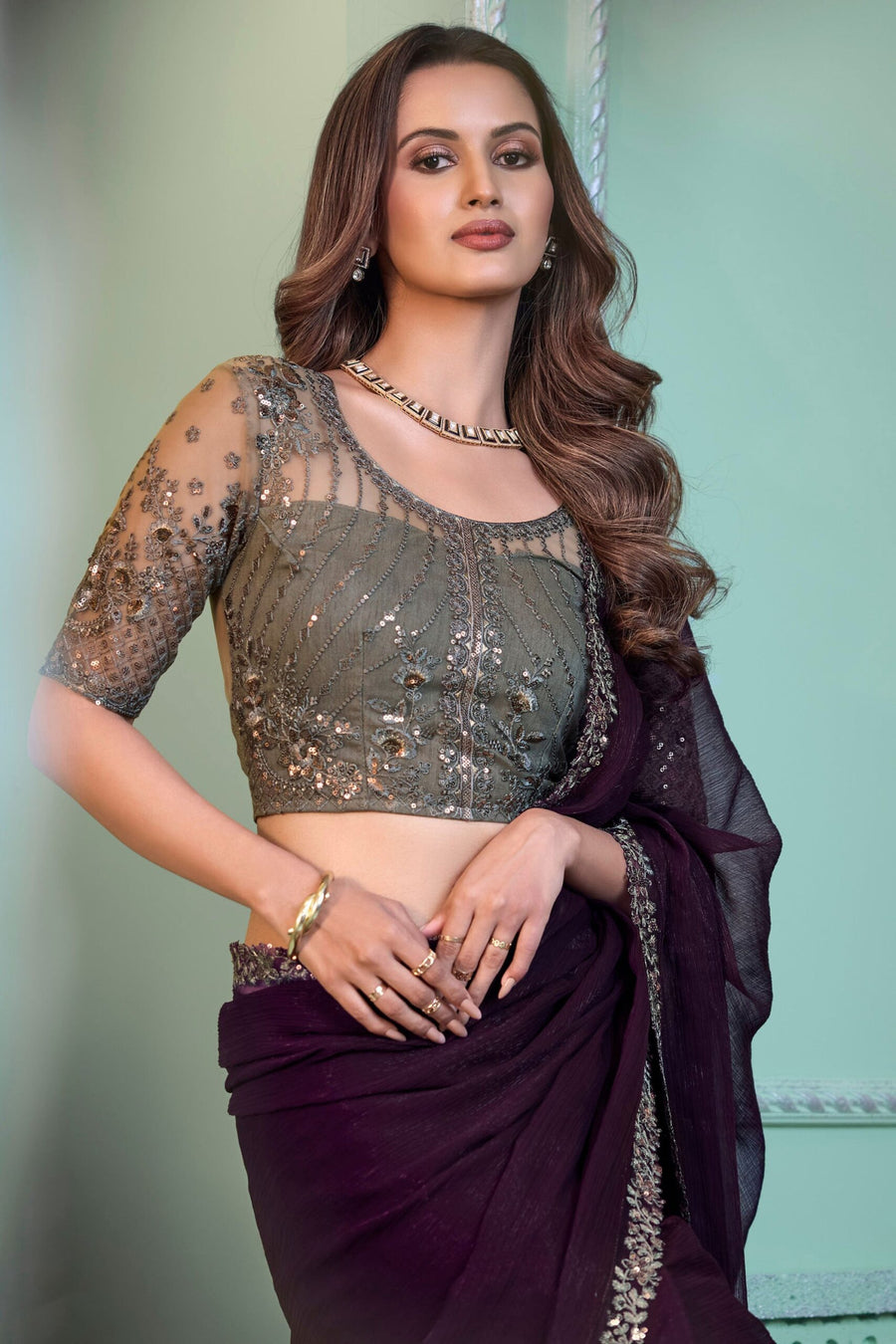 Saree Buta Purple Chiffon Saree - view 2