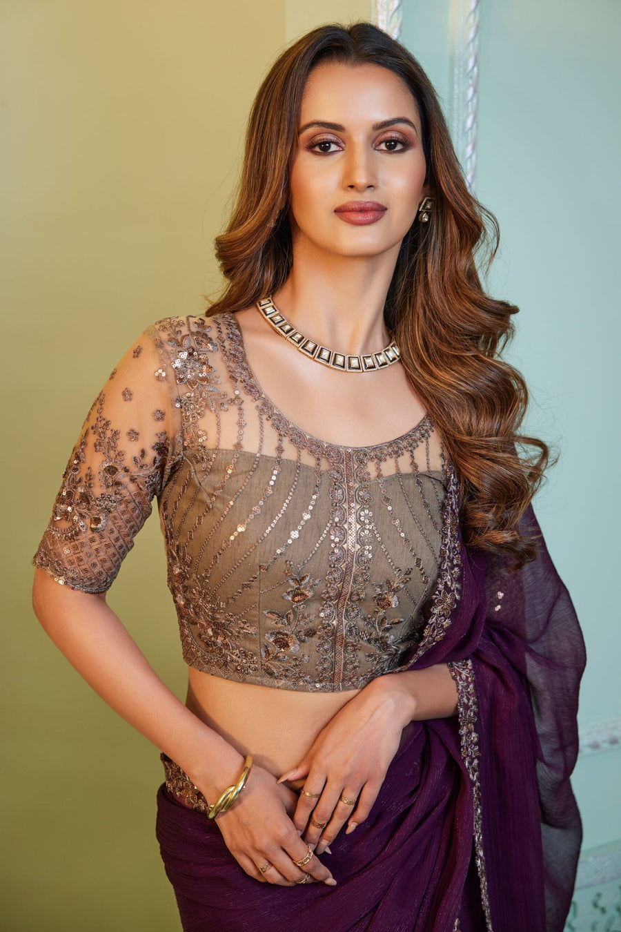 Saree Buta Purple Chiffon Saree - view 3