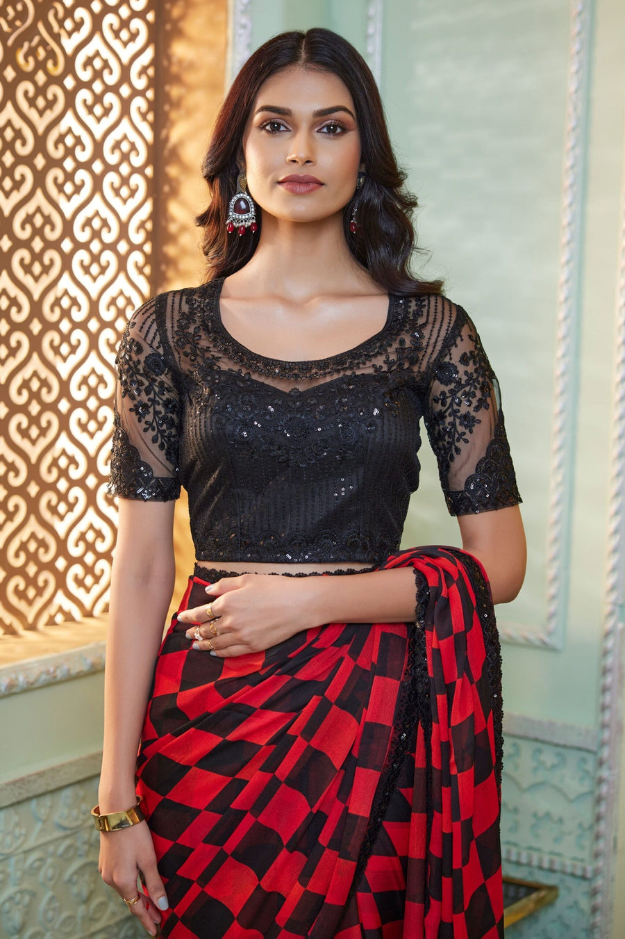 Saree Buta Red Chiffon Saree - view 3