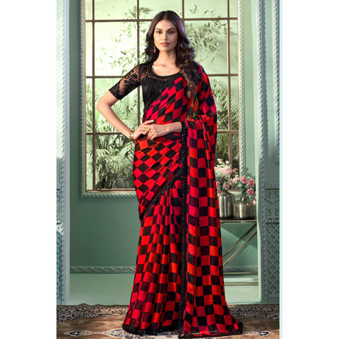Saree Buta Red Chiffon Saree